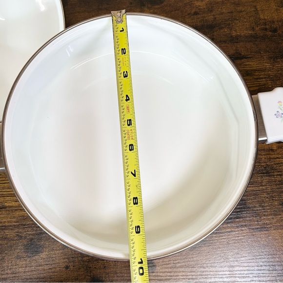 Enamel Sarma Studios Victorian Flowers vintage pan with double handles & lid - Picture 13 of 16